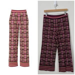 TOCCIN Knit Cropped Plaid Pants Size M Multicolor Elastic Waist